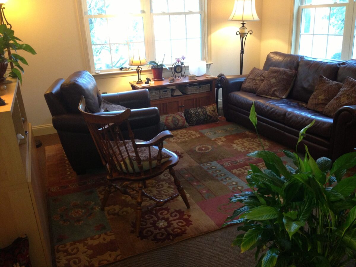 Warm, sunlit seating area inside The Resiliency Center's Flourtown office.